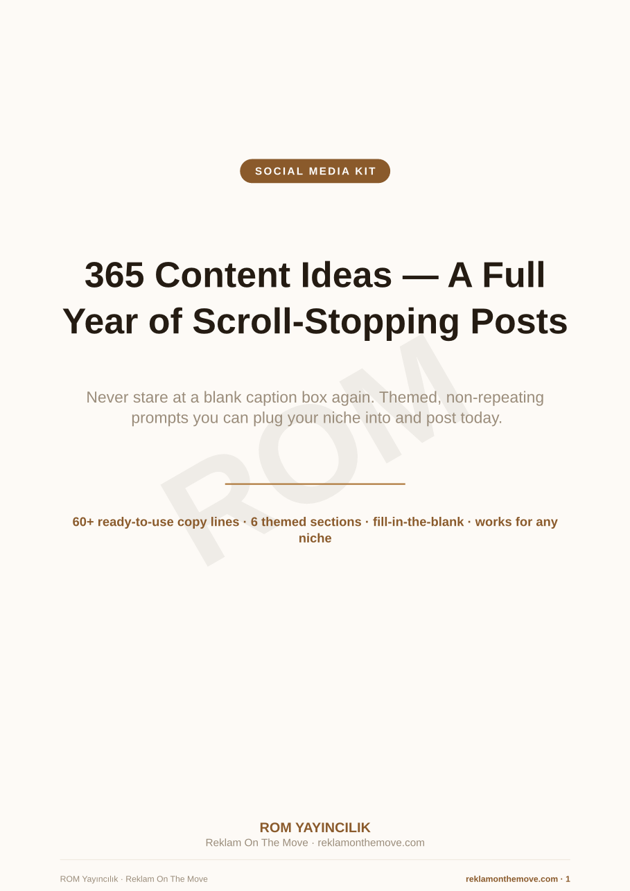 365 Content Ideas — A Full Year of Scroll-Stopping Posts — ROM dijital ürün önizlemesi (filigranlı)
