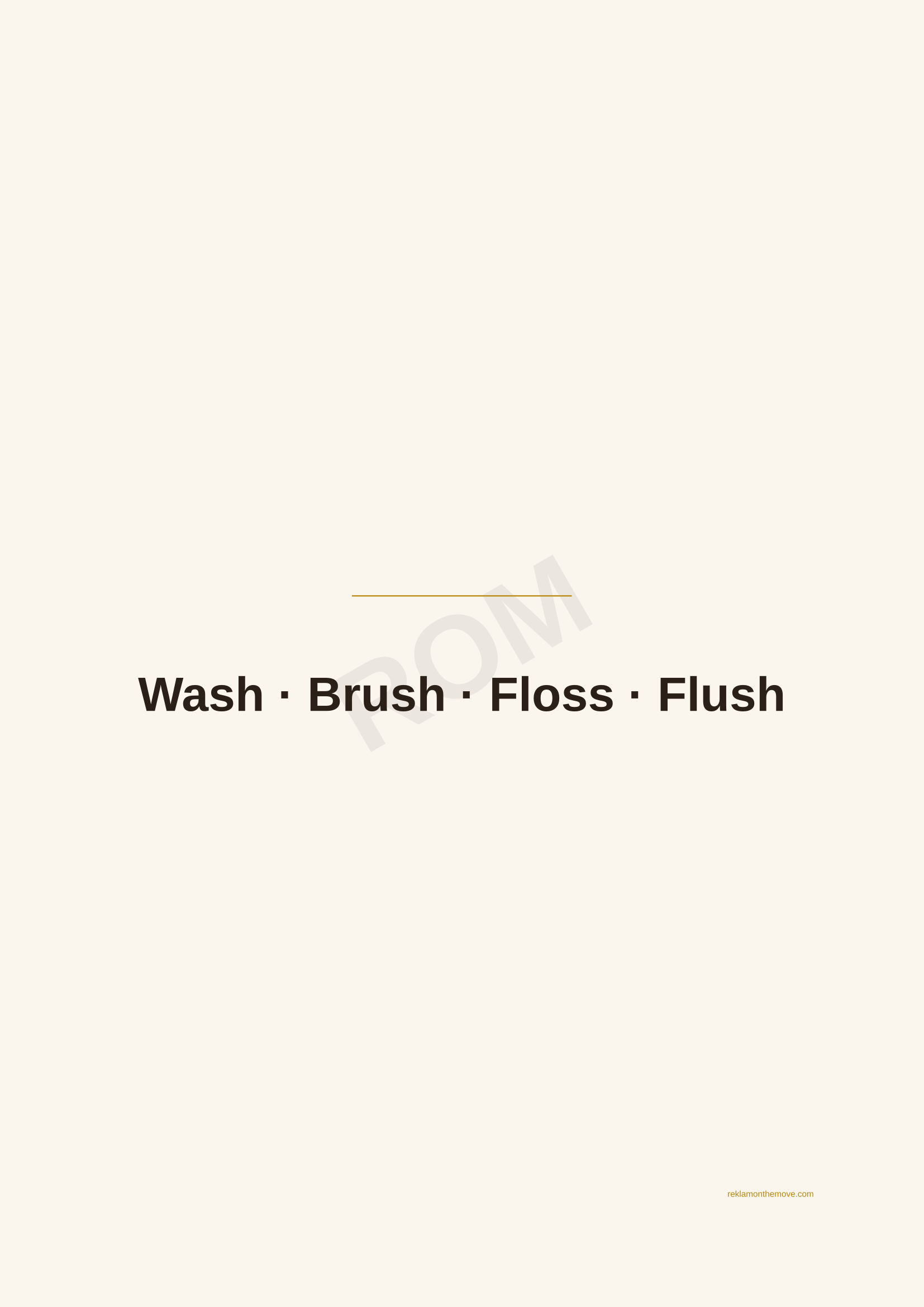 Wash · Brush · Floss · Flush · Espresso — ROM dijital ürün önizlemesi (filigranlı)