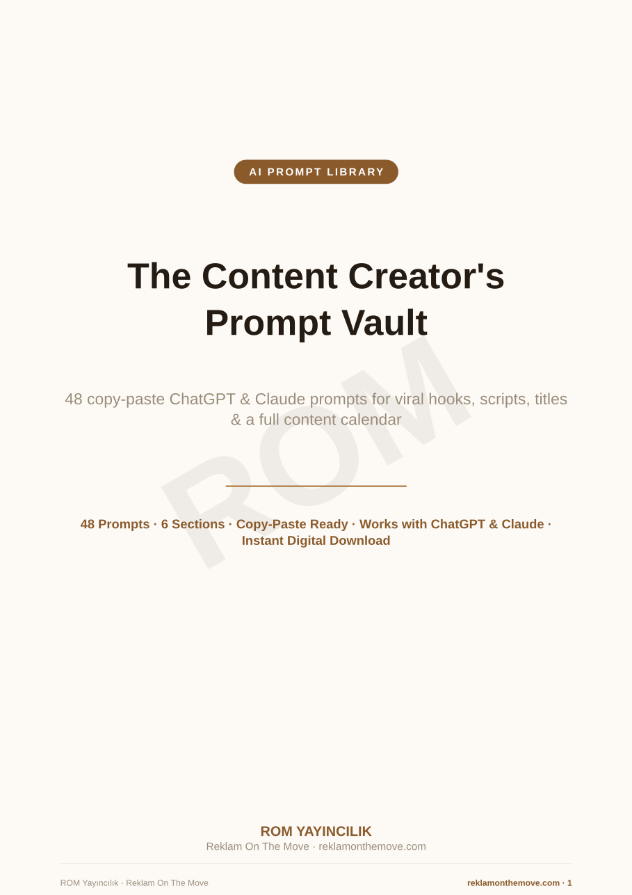 The Content Creator's Prompt Vault — ROM dijital ürün önizlemesi (filigranlı)