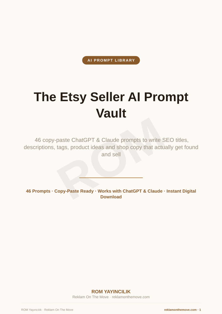The Etsy Seller AI Prompt Vault — ROM dijital ürün önizlemesi (filigranlı)