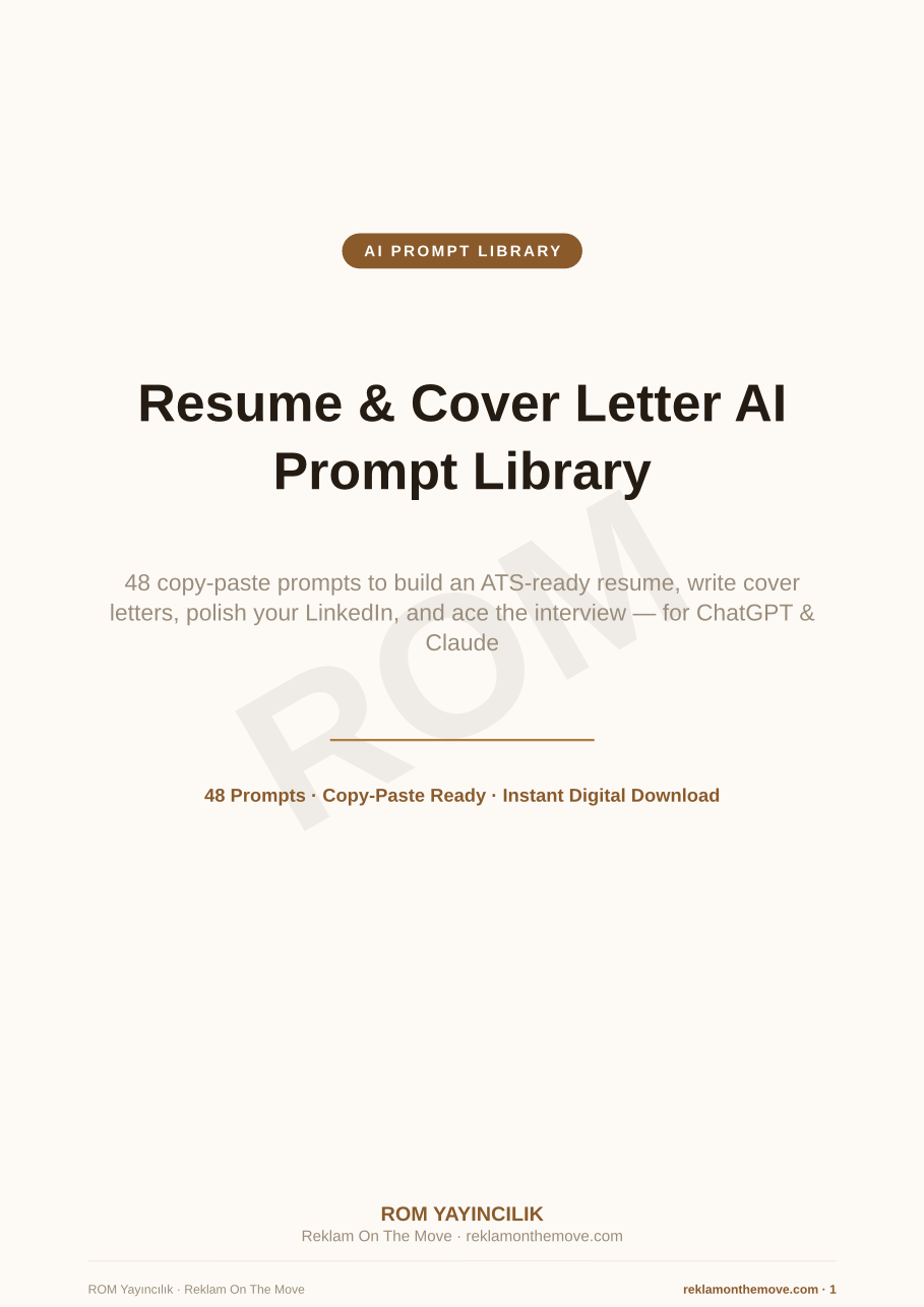 Resume & Cover Letter AI Prompt Library — ROM dijital ürün önizlemesi (filigranlı)