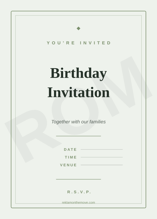 Birthday Invitation · Adaçayı — ROM dijital ürün önizlemesi (filigranlı)