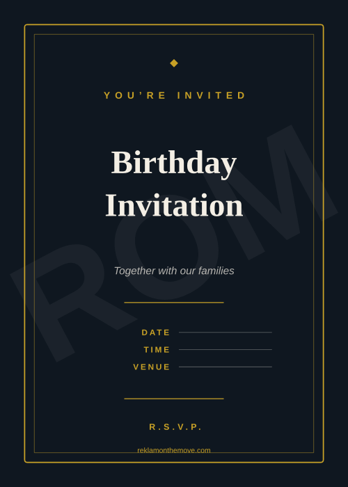 Birthday Invitation · Gece — ROM dijital ürün önizlemesi (filigranlı)
