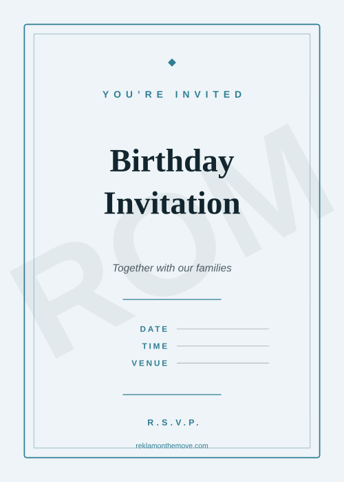 Birthday Invitation · Okyanus — ROM dijital ürün önizlemesi (filigranlı)