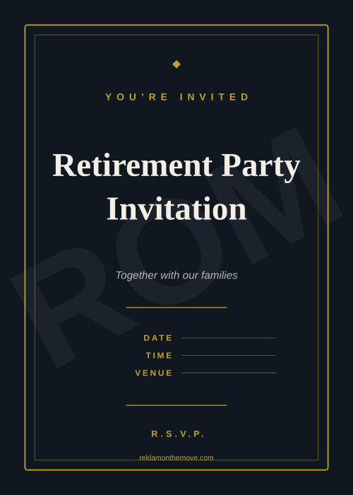 Retirement Party Invitation · Gece — ROM dijital ürün önizlemesi (filigranlı)