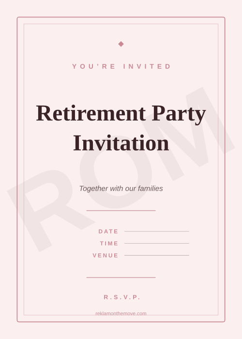 Retirement Party Invitation · Gül — ROM dijital ürün önizlemesi (filigranlı)