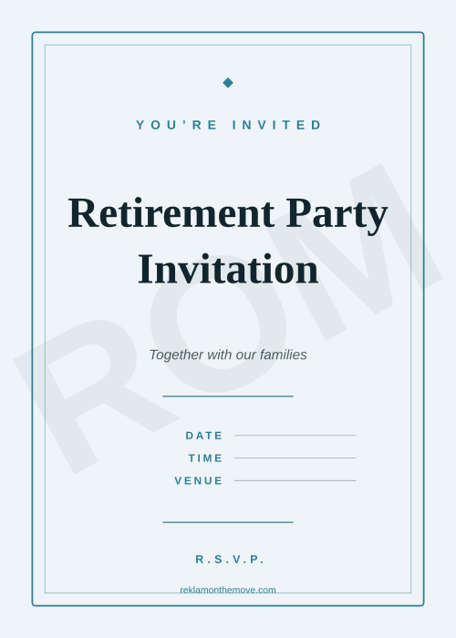 Retirement Party Invitation · Okyanus — ROM dijital ürün önizlemesi (filigranlı)