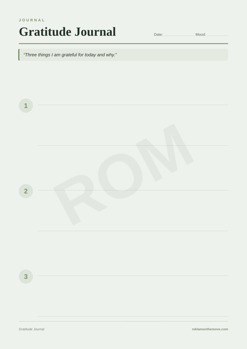 Gratitude Journal · Adaçayı — ROM dijital ürün önizlemesi (filigranlı)