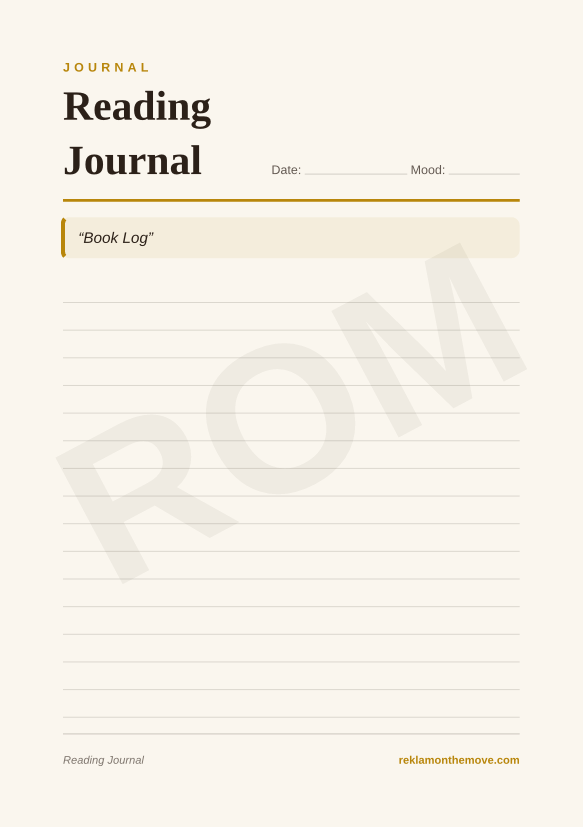 Reading Journal · Espresso — ROM dijital ürün önizlemesi (filigranlı)