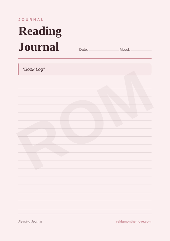 Reading Journal · Gül — ROM dijital ürün önizlemesi (filigranlı)