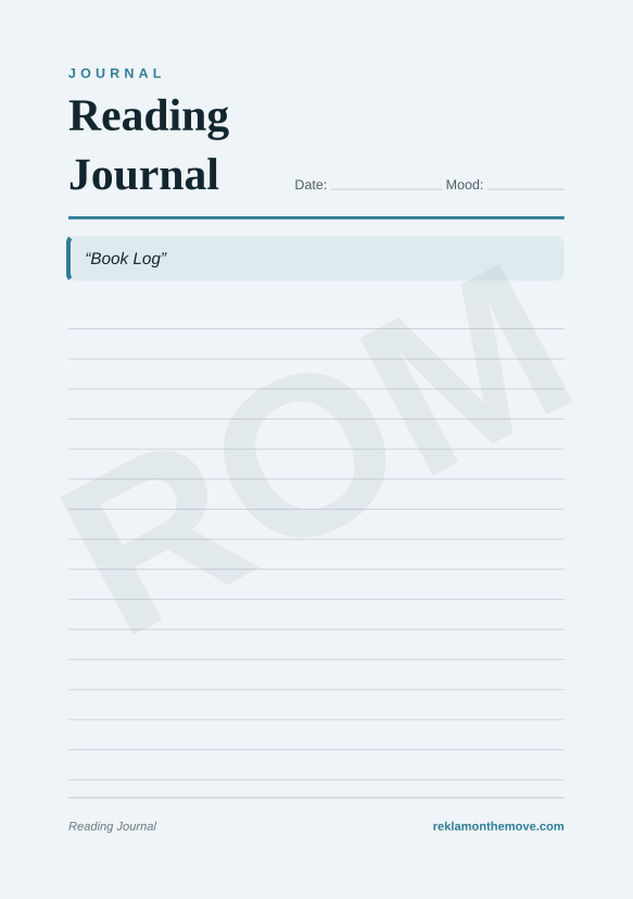 Reading Journal · Okyanus — ROM dijital ürün önizlemesi (filigranlı)