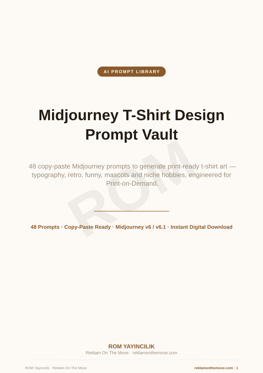 Midjourney T-Shirt Design Prompt Vault — ROM dijital ürün önizlemesi (filigranlı)