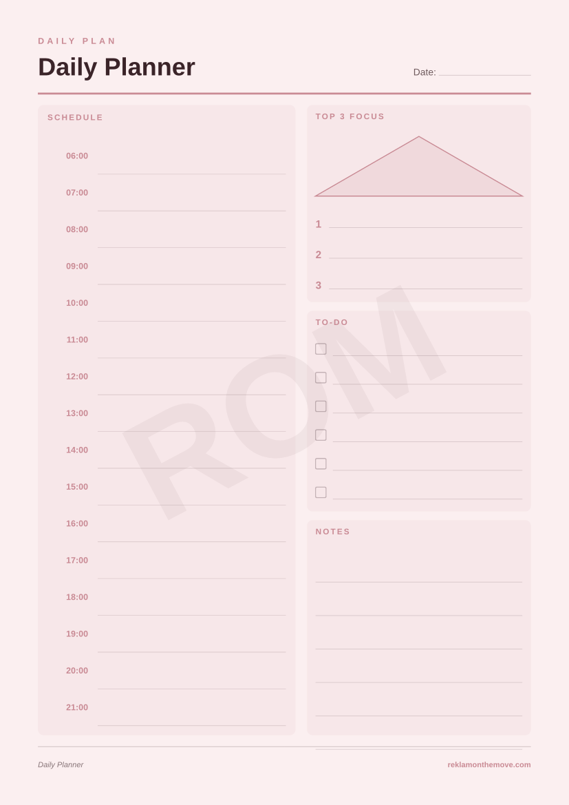 Daily Planner · Gül — ROM dijital ürün önizlemesi (filigranlı)