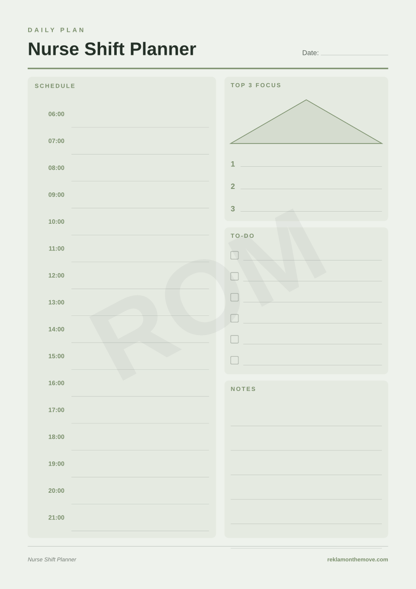 Nurse Shift Planner · Adaçayı — ROM dijital ürün önizlemesi (filigranlı)