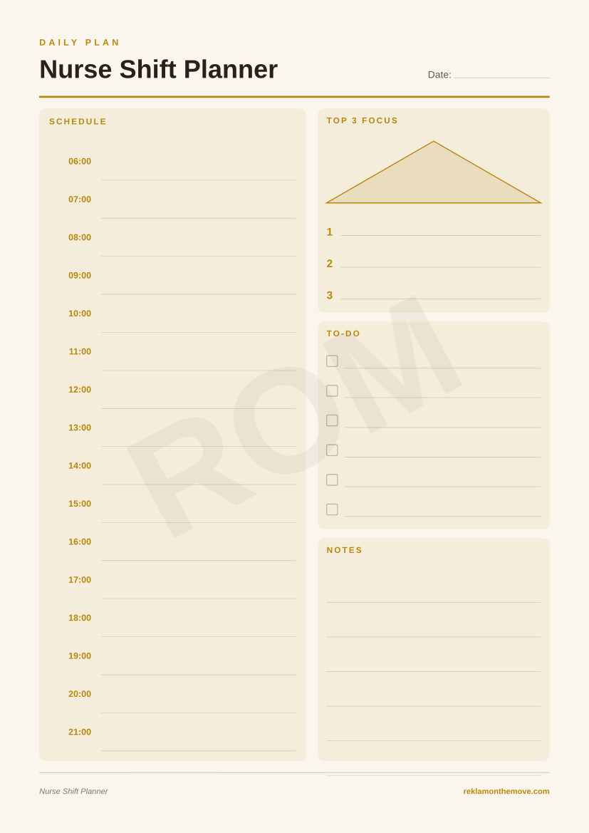 Nurse Shift Planner · Espresso — ROM dijital ürün önizlemesi (filigranlı)