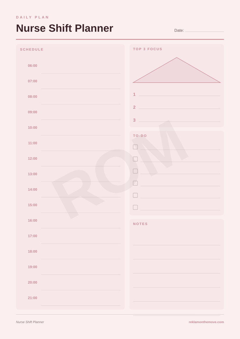 Nurse Shift Planner · Gül — ROM dijital ürün önizlemesi (filigranlı)