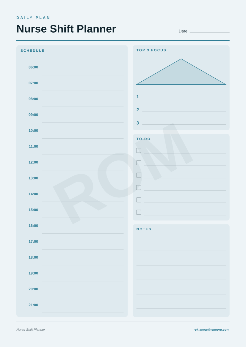 Nurse Shift Planner · Okyanus — ROM dijital ürün önizlemesi (filigranlı)