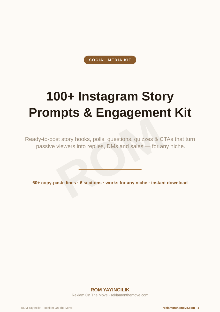 100+ Instagram Story Prompts & Engagement Kit — ROM dijital ürün önizlemesi (filigranlı)