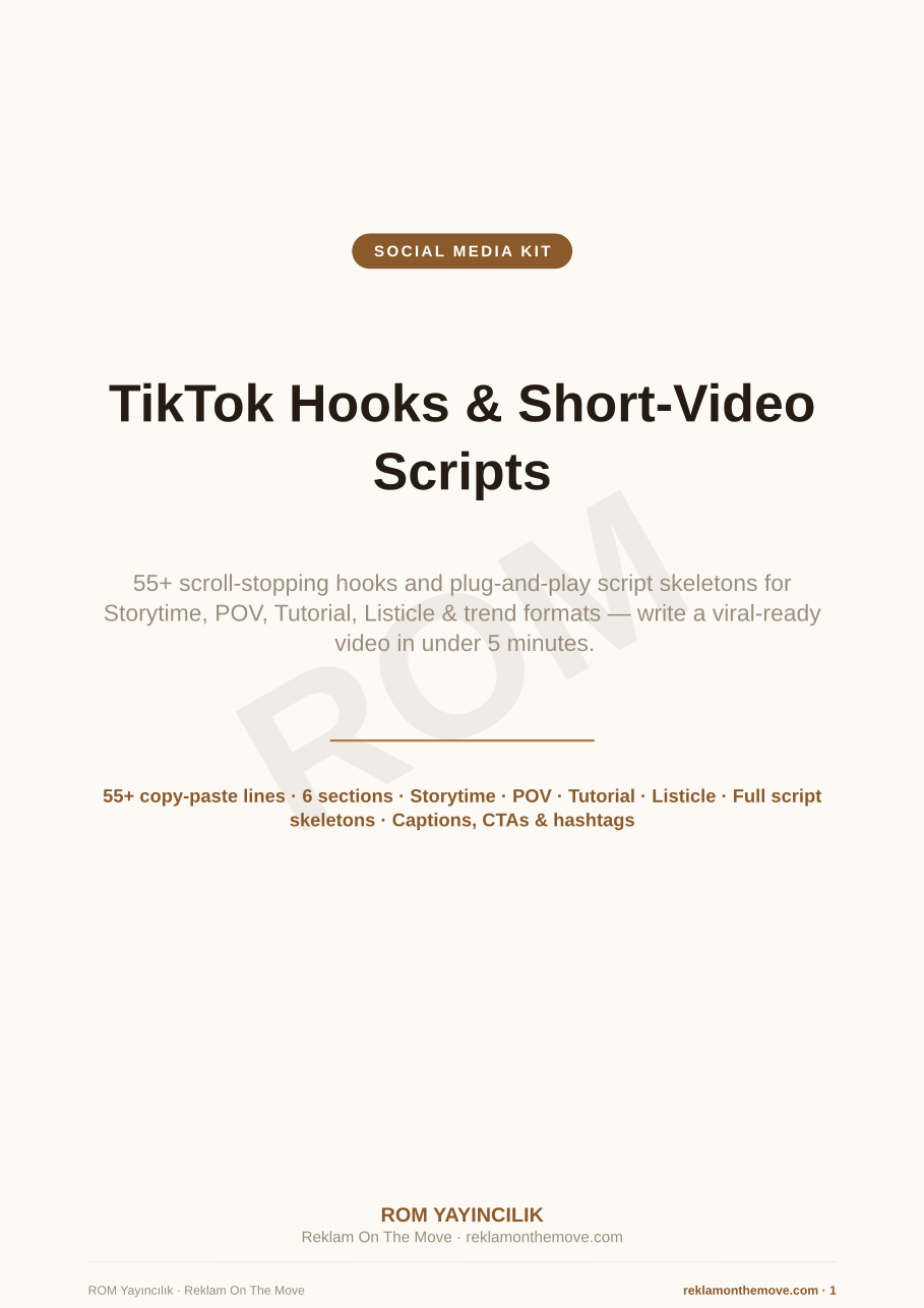 TikTok Hooks & Short-Video Scripts — ROM dijital ürün önizlemesi (filigranlı)