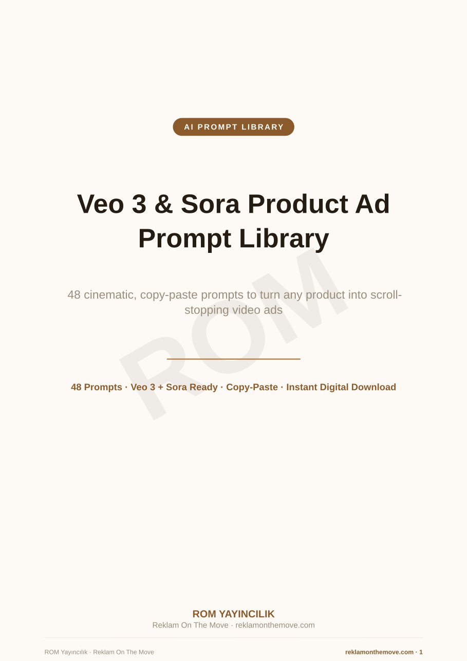 Veo 3 & Sora Product Ad Prompt Library — ROM dijital ürün önizlemesi (filigranlı)