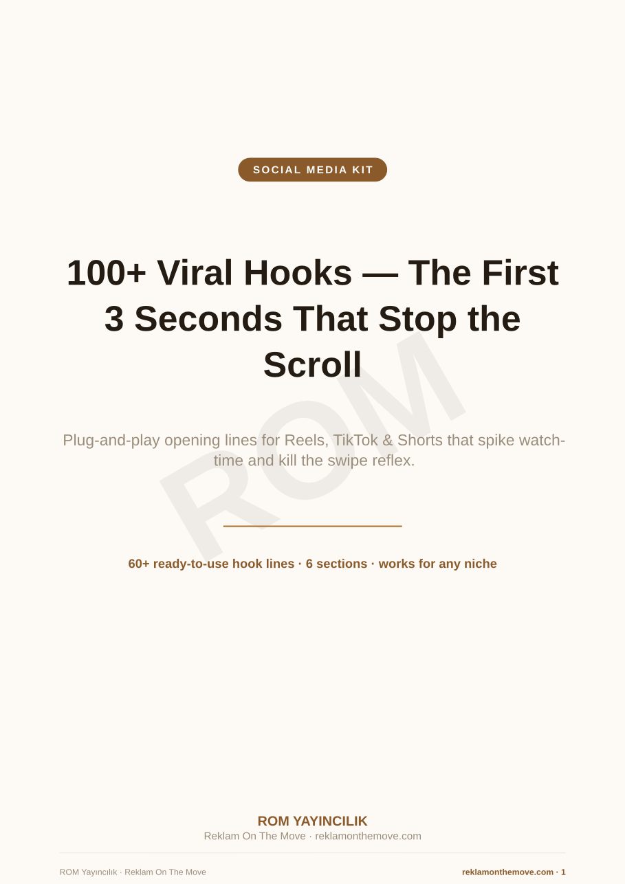 100+ Viral Hooks — The First 3 Seconds That Stop the Scroll — ROM dijital ürün önizlemesi (filigranlı)