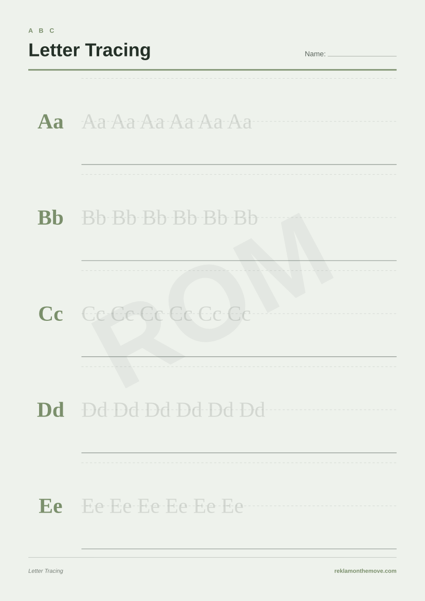 Letter Tracing · Adaçayı — ROM dijital ürün önizlemesi (filigranlı)