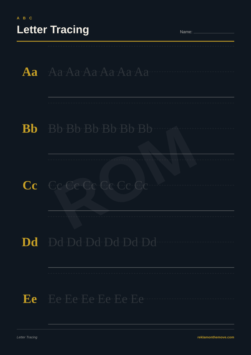 Letter Tracing · Gece — ROM dijital ürün önizlemesi (filigranlı)