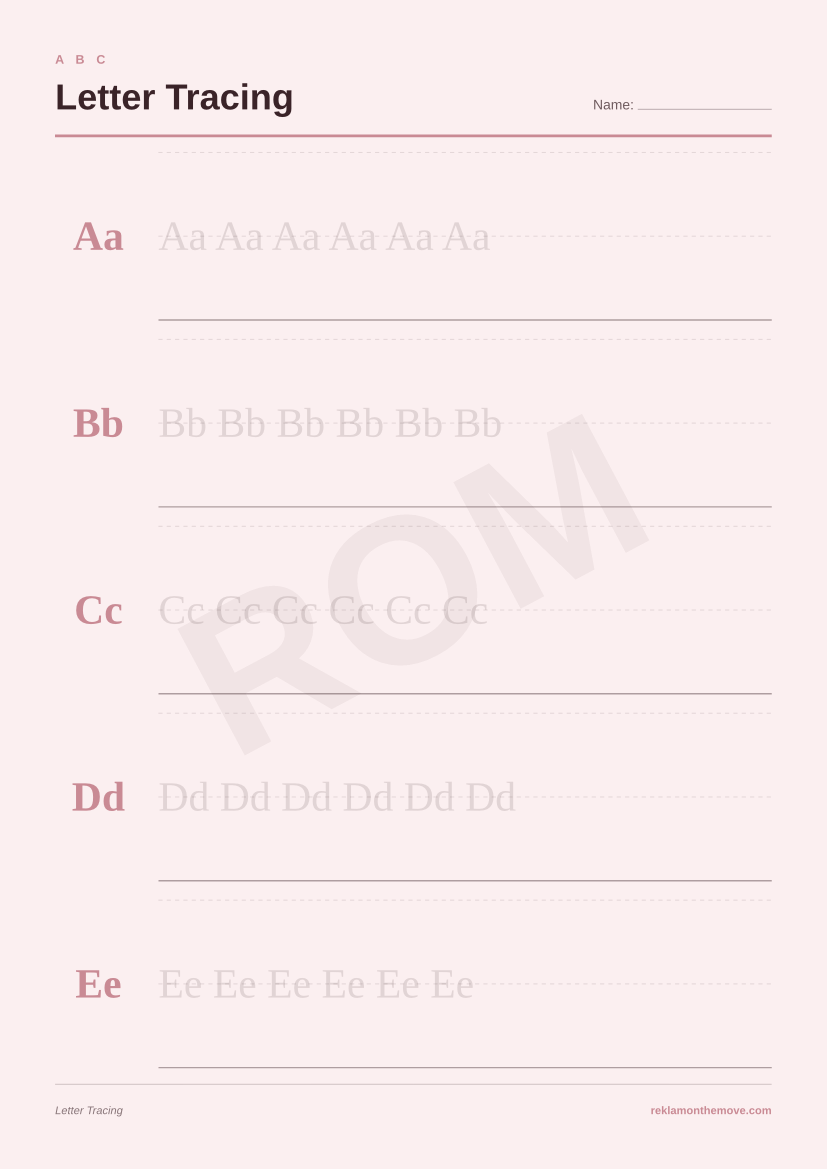 Letter Tracing · Gül — ROM dijital ürün önizlemesi (filigranlı)