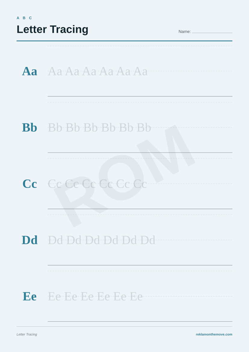 Letter Tracing · Okyanus — ROM dijital ürün önizlemesi (filigranlı)